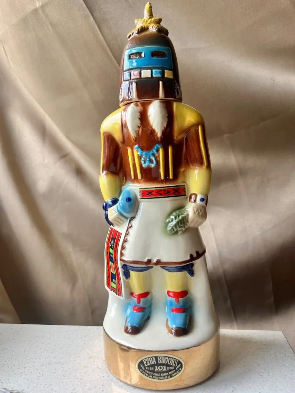 Ezra Brooks Kachina Doll Ceramic Decanter 13